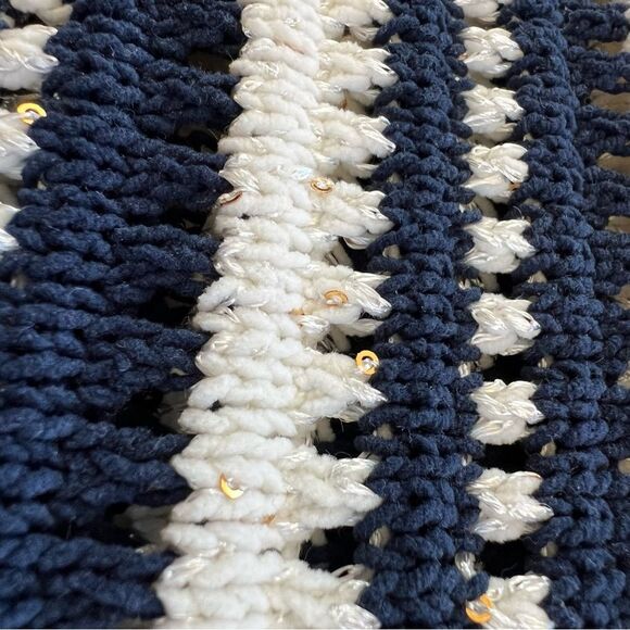 Joie Blue White Nautical Preppy Crew Neck Striped Short Sleeve Sweater-M - Picture 13 of 13